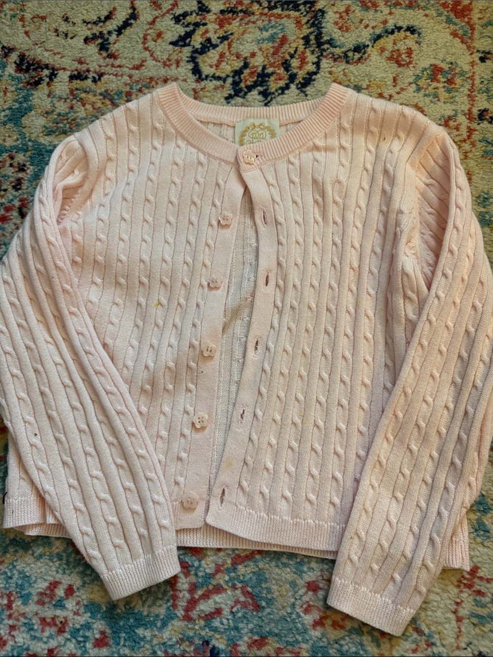 The Beaufort Bonnet Company Light Pink Cable Knit Cardigan